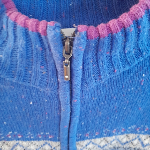Blue Patterned Zip-Up Sweater - Picture 5 of 5